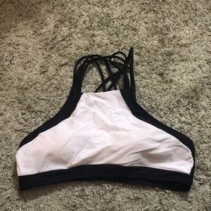 high neck white and black swim top!